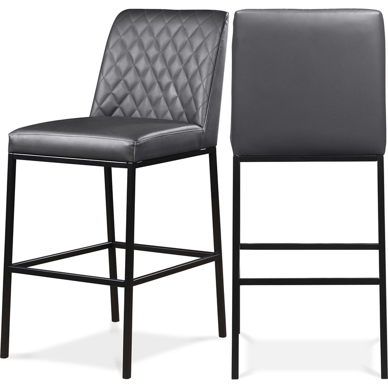 Meridian Furniture Bryce Quilted Gray Faux Leather Stool (Set of 2)