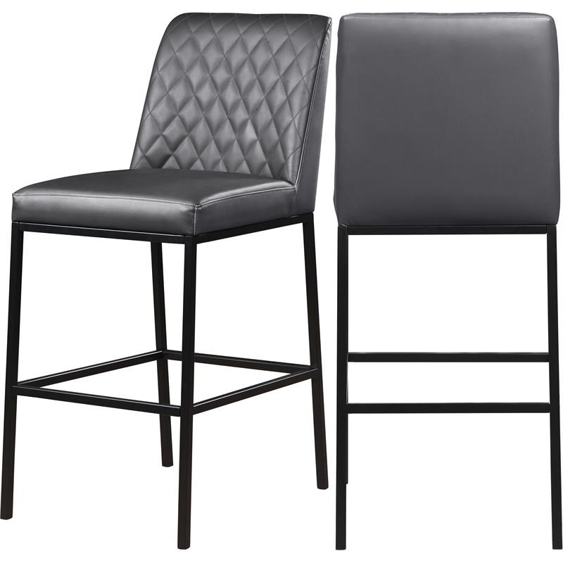 Meridian Furniture Bryce Quilted Gray Faux Leather Stool (Set of 2)