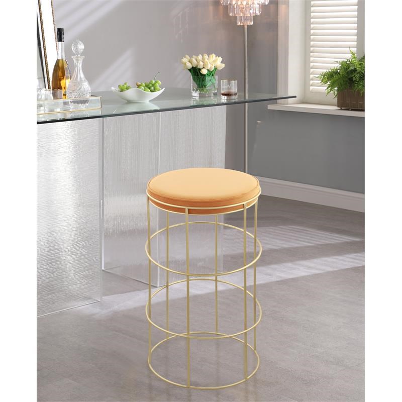 Meridian Furniture Rebar Mango Orange Velvet Counter Stool