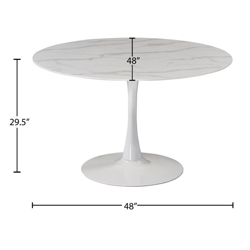 Meridian Furniture Tulip 48" Round Faux Marble Top Dining Table with ...