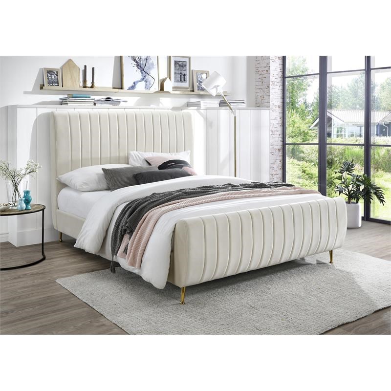 Meridian Furniture Zara Contemporary Cream Velvet King Bed