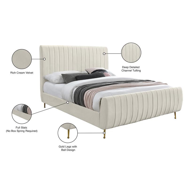 Meridian Furniture Zara Contemporary Cream Velvet King Bed