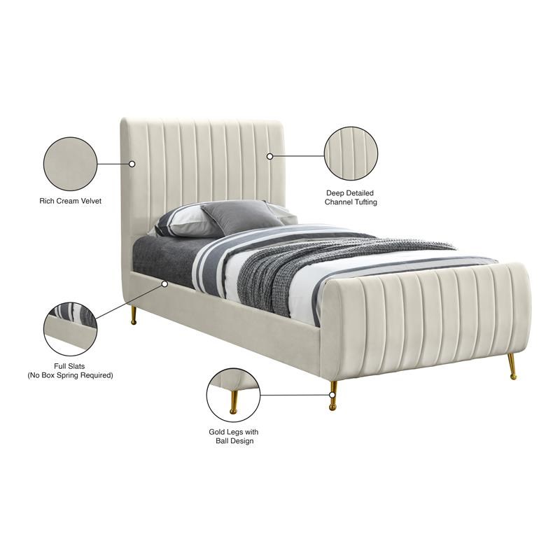 Meridian Furniture Zara Contemporary Cream Velvet Twin Bed