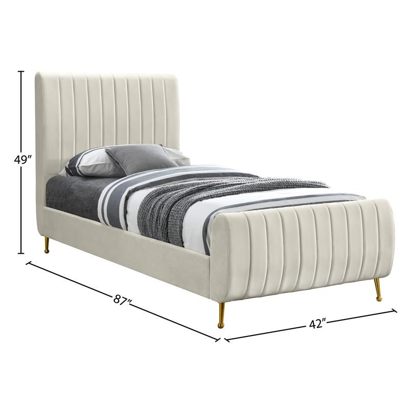 Meridian Furniture Zara Contemporary Cream Velvet Twin Bed