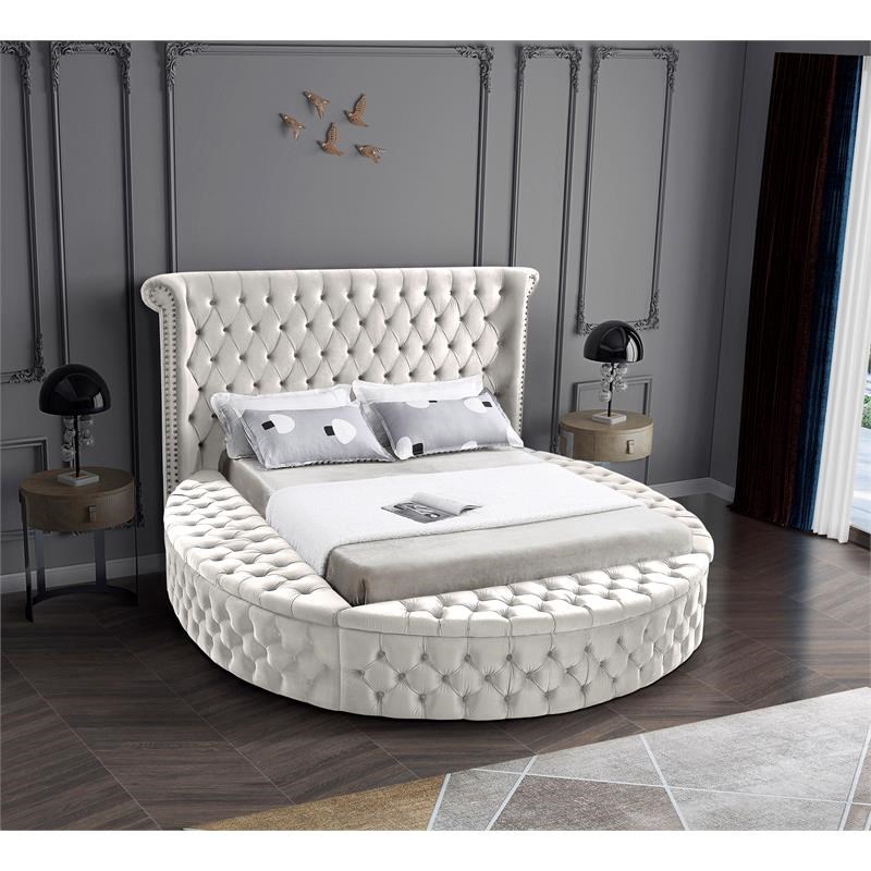 Meridian Furniture Luxus Cream Velvet Full Bed