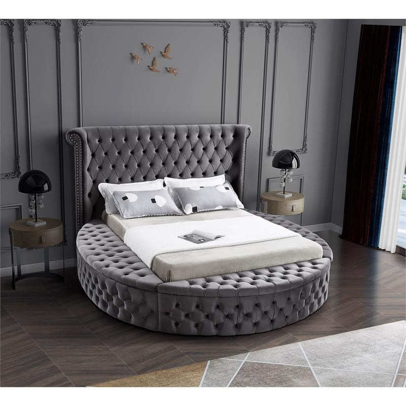 Meridian Furniture Luxus Gray Velvet Full Bed