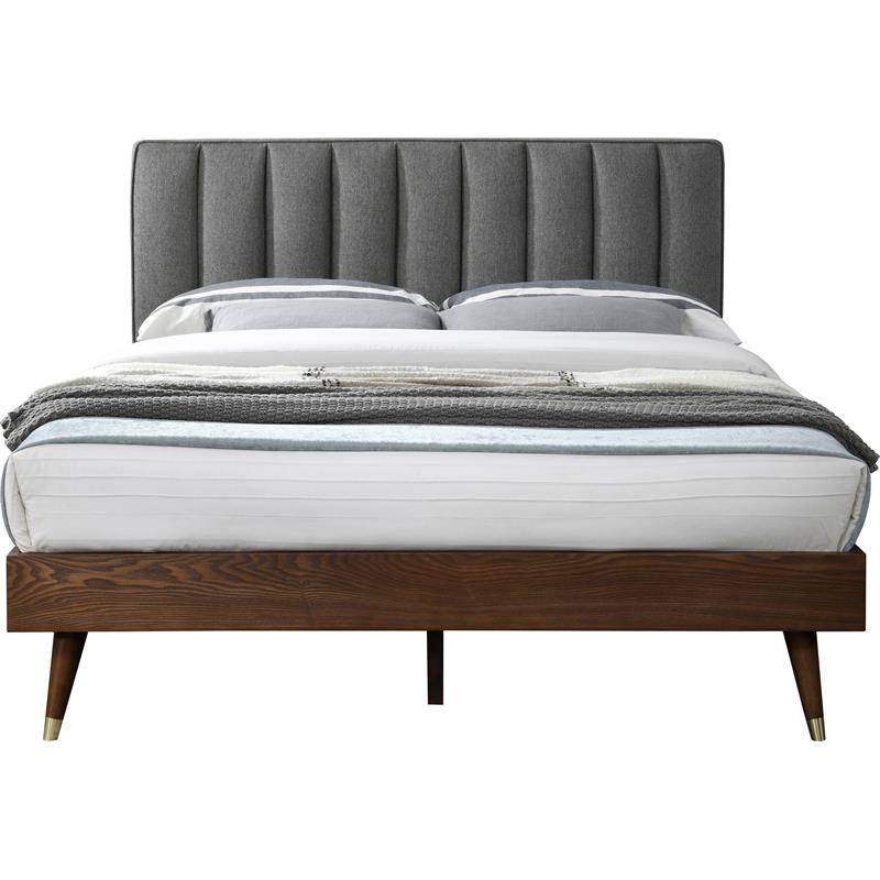 Meridian Furniture Vance Gray Durable Linen Fabric King Bed
