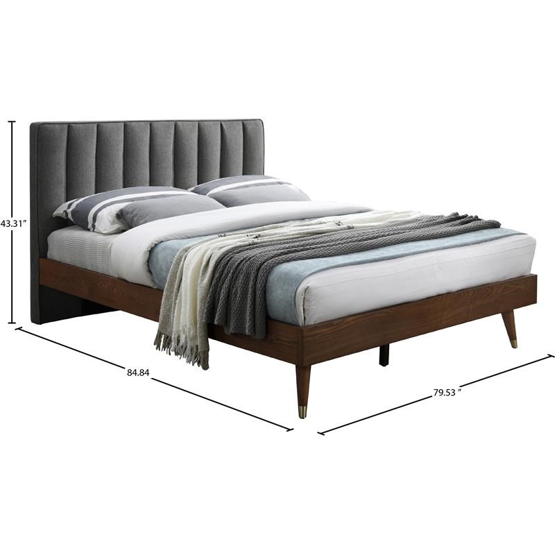 Meridian Furniture Vance Gray Durable Linen Fabric King Bed