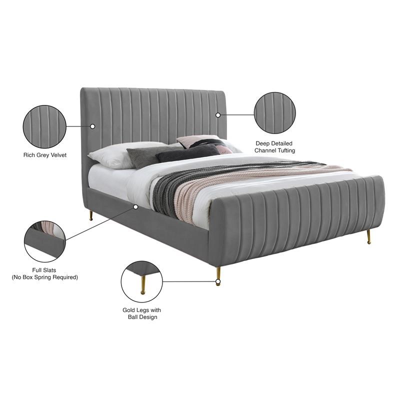 Meridian Furniture Zara Contemporary Gray Velvet King Bed