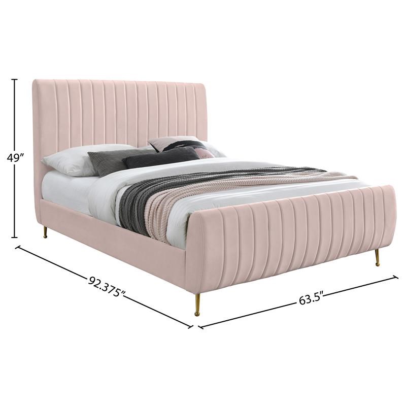 Meridian Furniture Zara Contemporary Pink Velvet Queen Bed