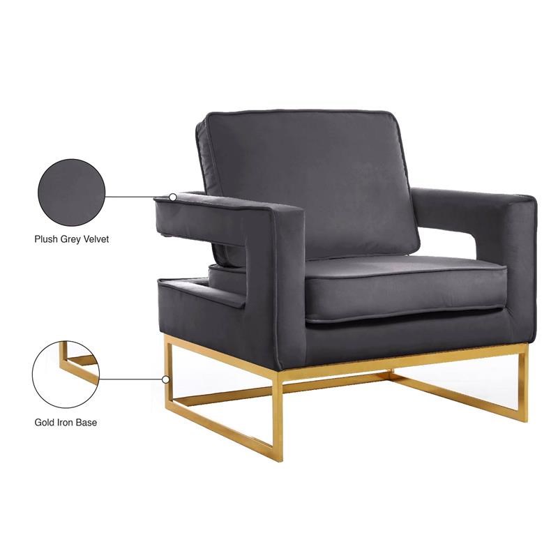 Meridian Furniture Noah Gray Velvet Accent Chair with Gold Iron Base