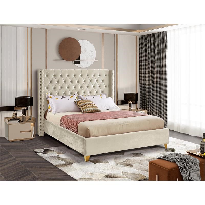 Meridian Furniture Barolo Cream Velvet King Bed | Homesquare