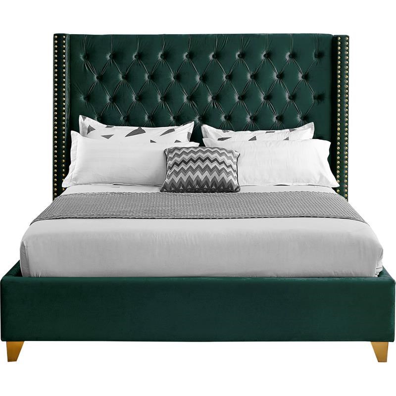 Meridian Furniture Barolo Green Velvet Queen Bed