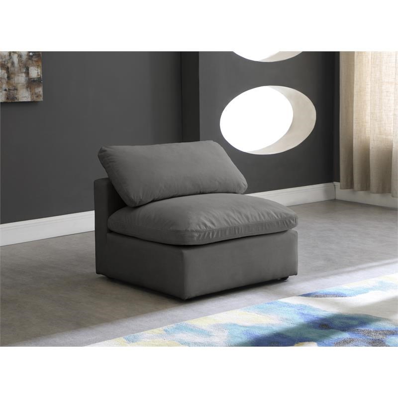 Meridian Furniture Plush Standard Gray Velvet Modular Armless Chair