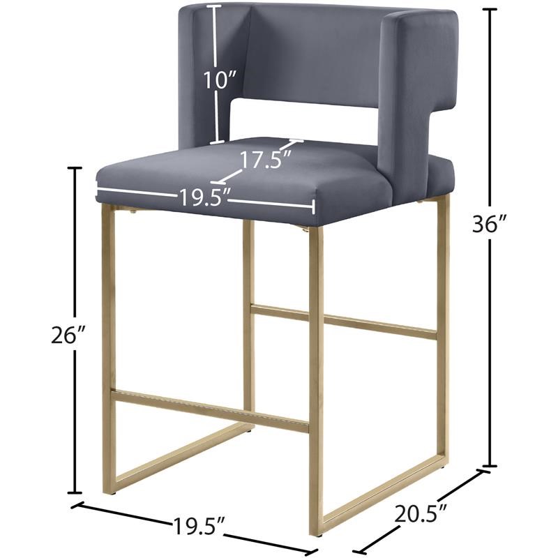 Meridian Furniture Caleb Gray Velvet Counter Stool (Set of 2)