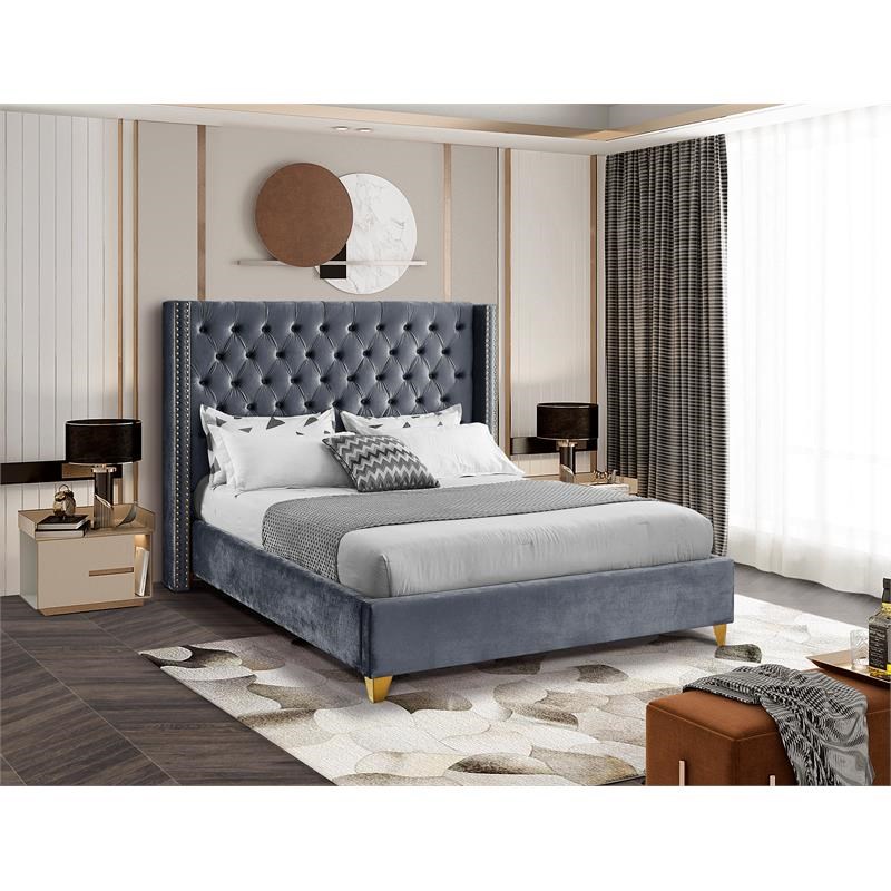 Meridian Furniture Barolo Gray Velvet Full Bed
