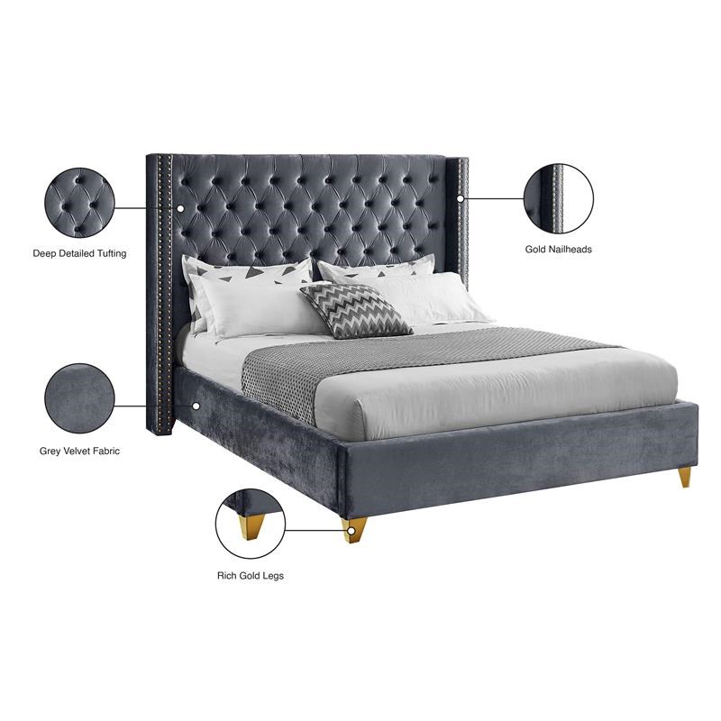 Meridian Furniture Barolo Gray Velvet Full Bed