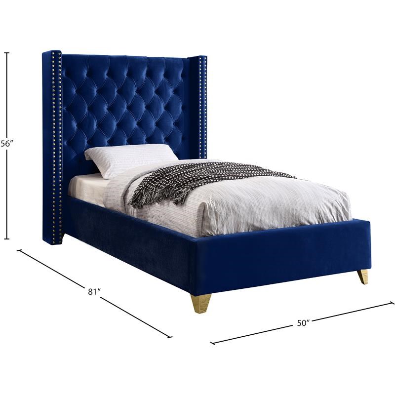 Meridian Furniture Barolo Navy Velvet Twin Bed