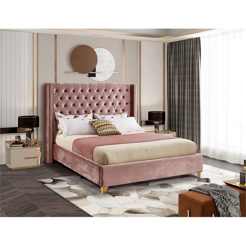 Meridian Furniture Barolo Pink Velvet Full Bed