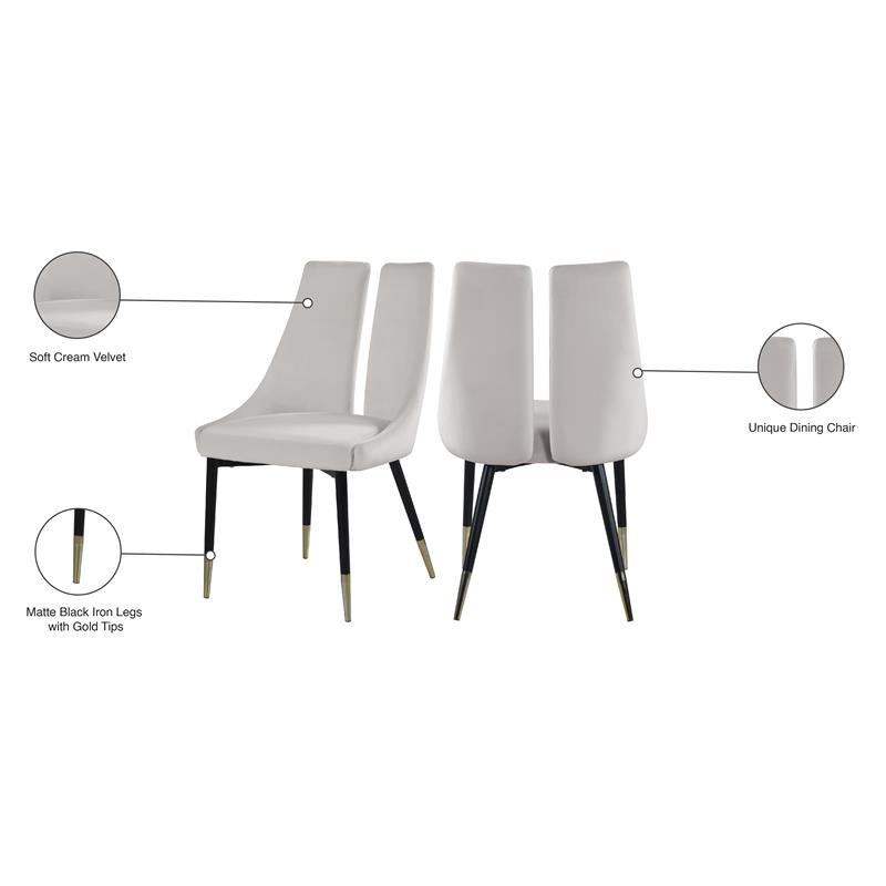 Meridian Furniture Sleek Cream Velvet Dining Chair (Set of 2)