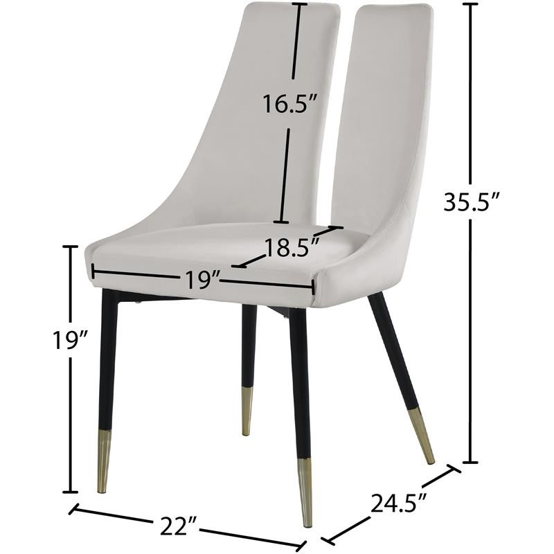 Meridian Furniture Sleek Cream Velvet Dining Chair (Set of 2)