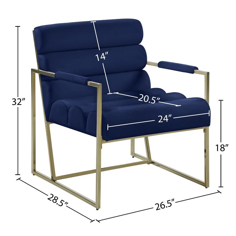 Meridian Furniture Zayne Navy Velvet Accent Chair with Gold Iron Frame