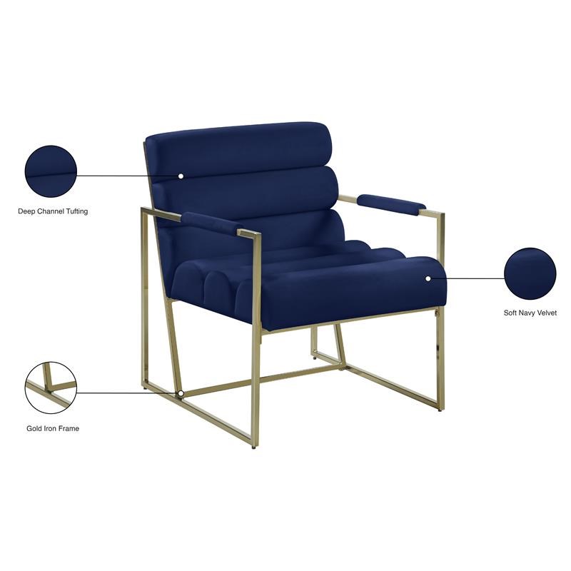 Meridian Furniture Zayne Navy Velvet Accent Chair with Gold Iron Frame