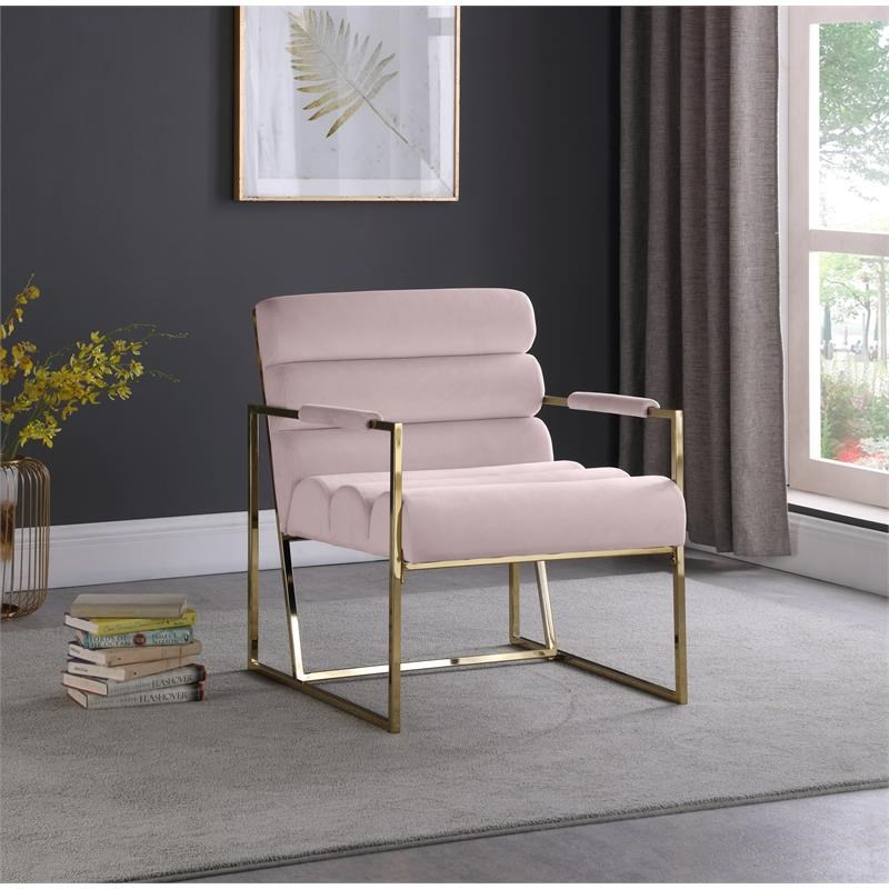 Meridian Furniture Zayne Pink Velvet Accent Chair with Gold Iron Frame