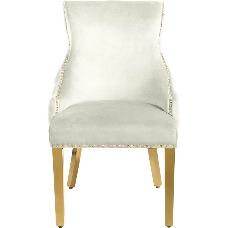 Meridian Furniture Tuft Cream Velvet Dining Chair in Gold Finish (Set