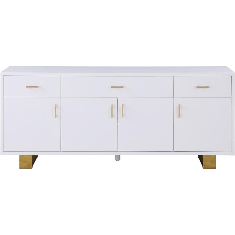 Meridian Furniture Excel Sideboard/Buffet in Rich White Lacquer and Gold Finish