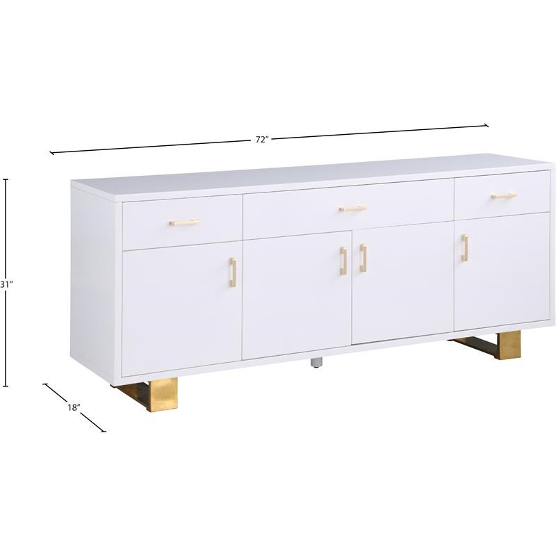 Meridian Furniture Excel Sideboard/Buffet in Rich White Lacquer and Gold Finish