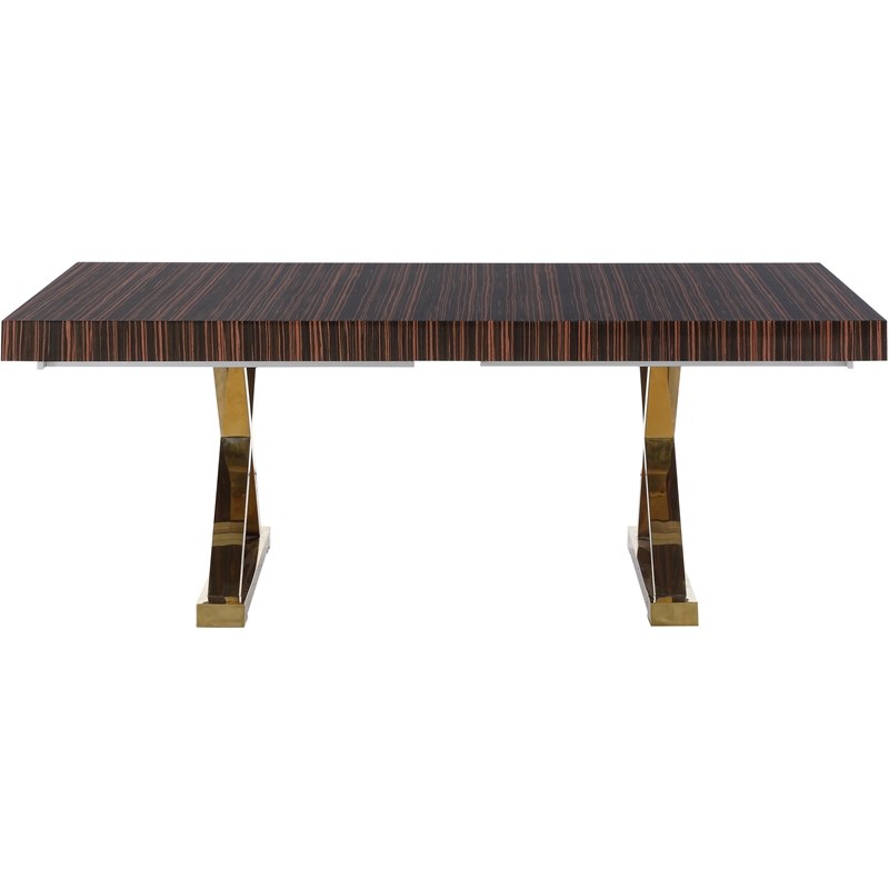 Meridian Furniture Excel Zebra Wood Lacquer Top Extendable 2 Leaf Dining Table