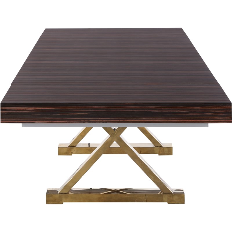 Meridian Furniture Excel Zebra Wood Lacquer Top Extendable 2 Leaf Dining Table