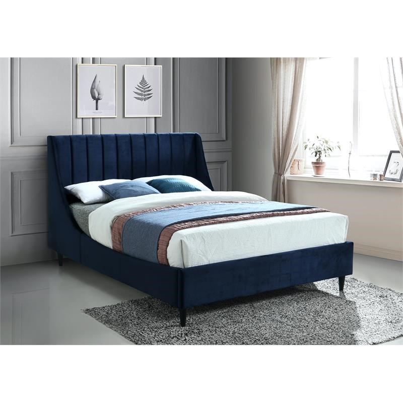 Meridian Furniture Eva Navy Velvet Upholstered King Bed