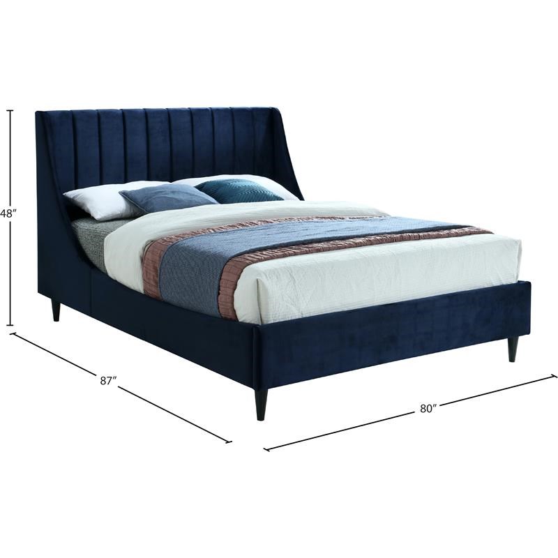 Meridian Furniture Eva Navy Velvet Upholstered King Bed