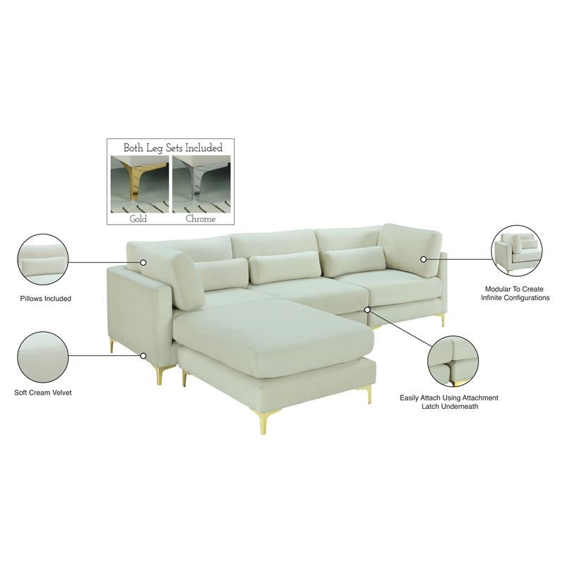 Meridian Furniture Julia Cream Velvet Modular Sectional