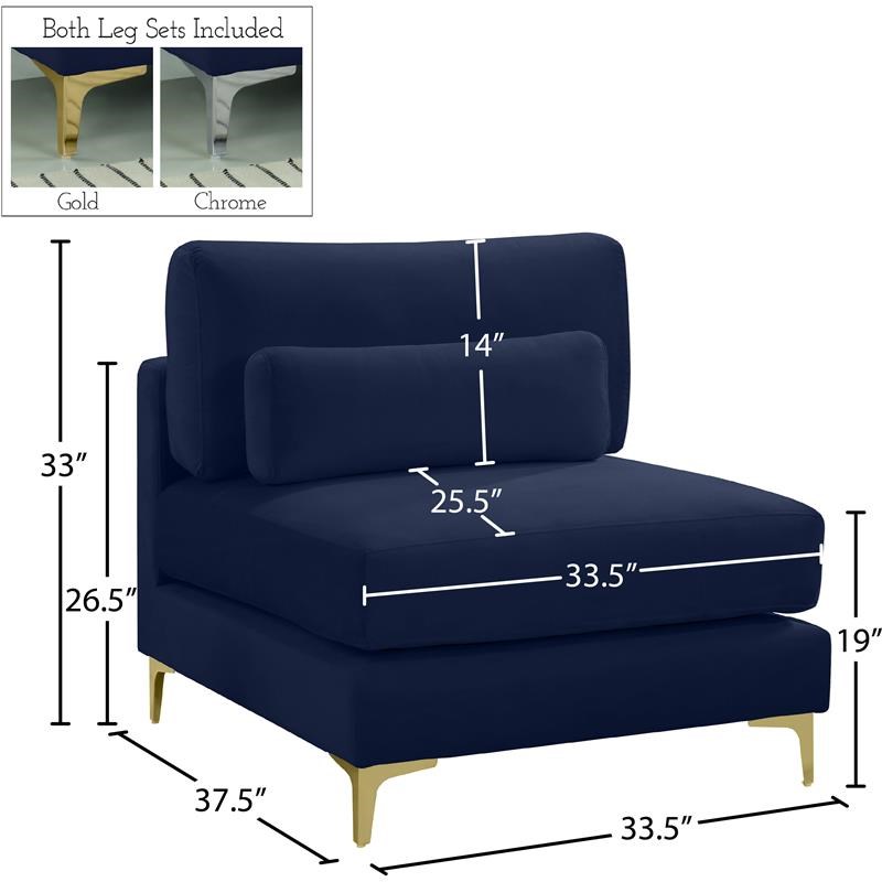 Meridian Furniture Julia Navy Velvet Modular Armless Chair