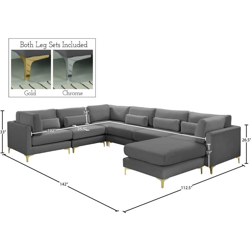 Meridian Furniture Julia Gray Velvet Modular Sectional