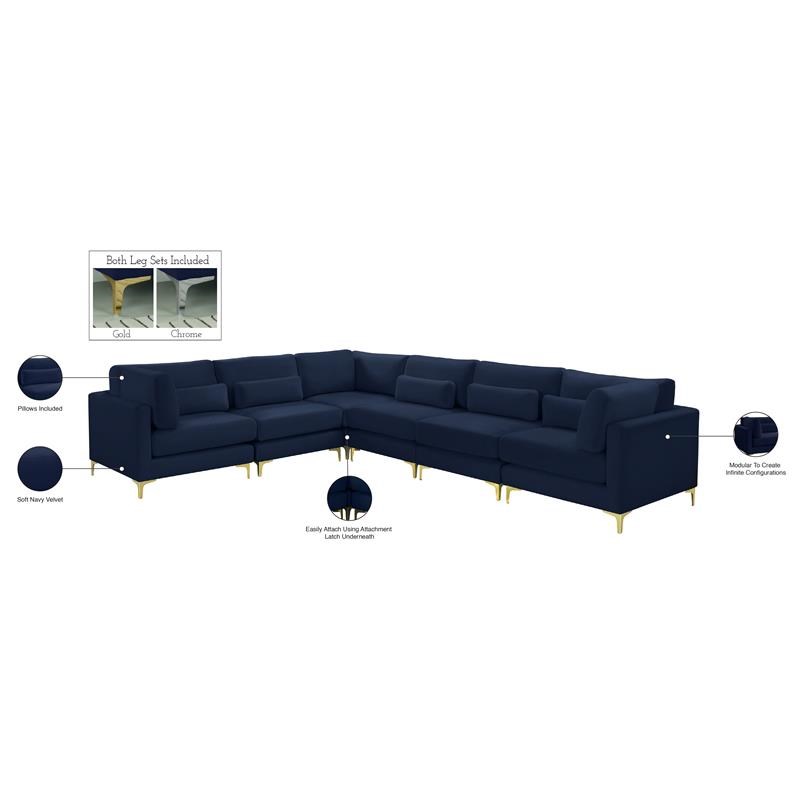Meridian Furniture Julia Navy Velvet Modular Sectional