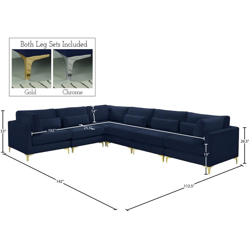 Meridian Furniture Julia Navy Velvet Modular Sectional