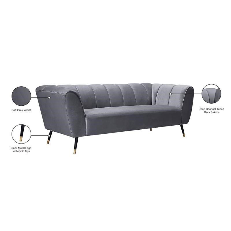 Meridian Furniture Beaumont Gray Velvet Sofa