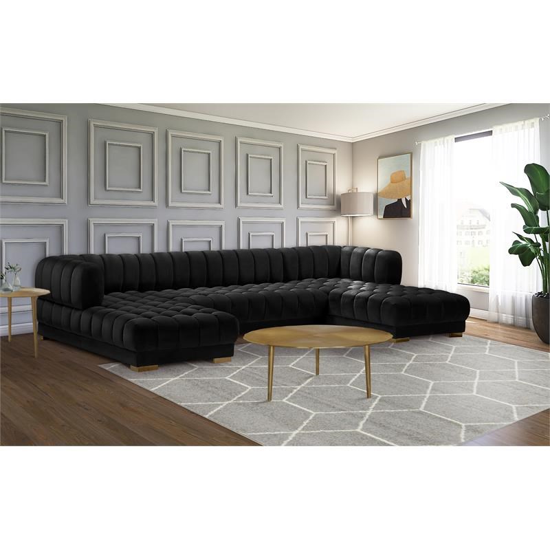 Meridian Furniture Gwen Black Velvet 3pc. Sectional