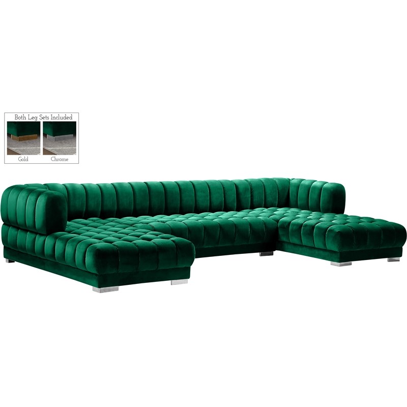 Meridian Furniture Gwen Green Velvet 3pc. Sectional