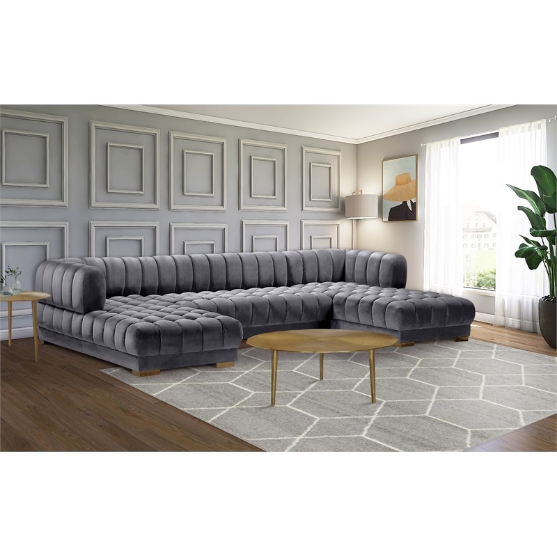 meridian furniture gwen gray velvet 3pc. sectional - 653grey-sectional