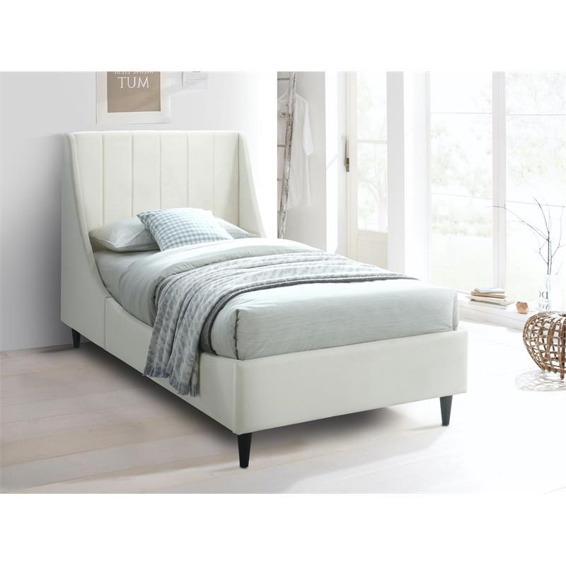 Meridian Furniture Eva Cream Velvet Upholstered Twin Bed
