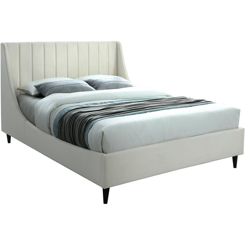 Meridian Furniture Eva Cream Velvet Upholstered Full Bed
