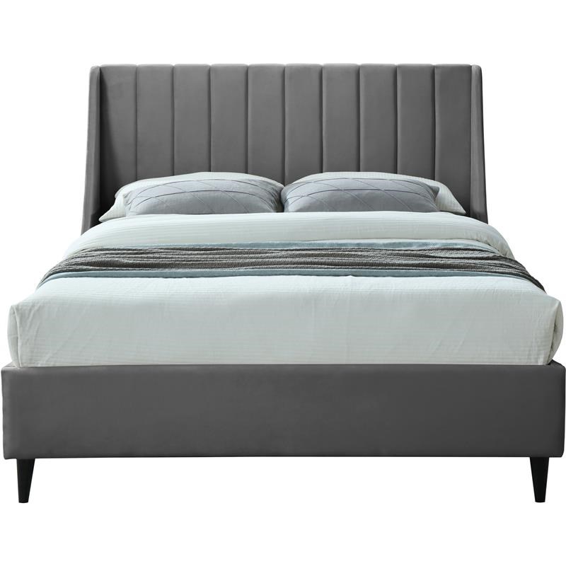 Meridian Furniture Eva Gray Velvet Upholstered Full Bed