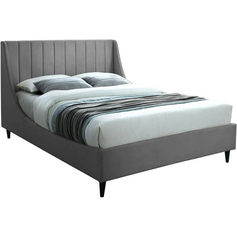 Meridian Furniture Eva Gray Velvet Upholstered King Bed