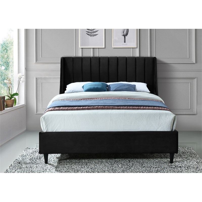 Meridian Furniture Eva Black Velvet Upholstered King Bed Homesquare