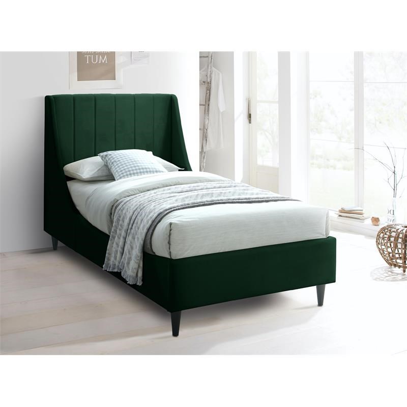 Meridian Furniture Eva Green Velvet Upholstered Twin Bed